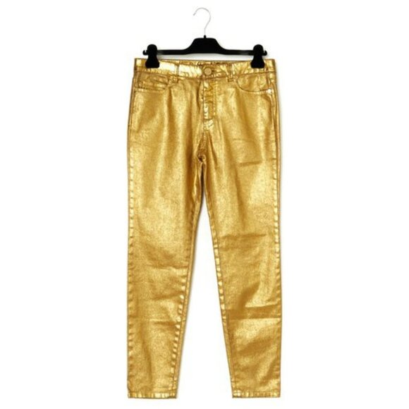 Chanel 2015 Skinny Leg Gold Jeans Pants Size 38F - Picture 1 of 16